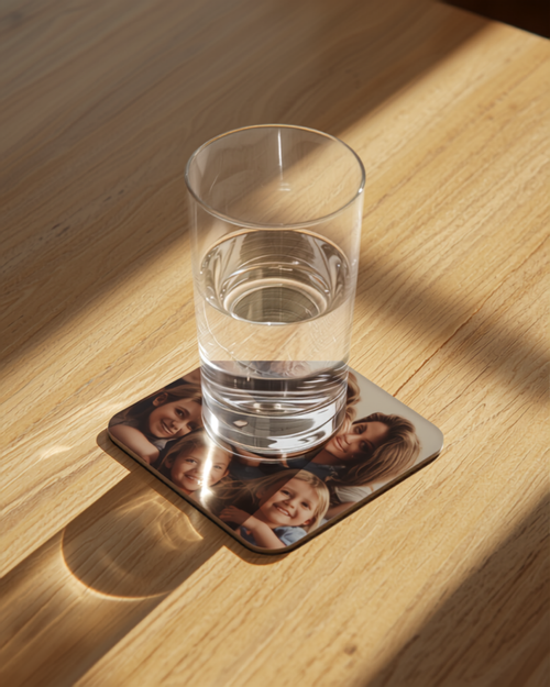 Lot de dessous de verre plexiglass ultra-fins avec photos de famille